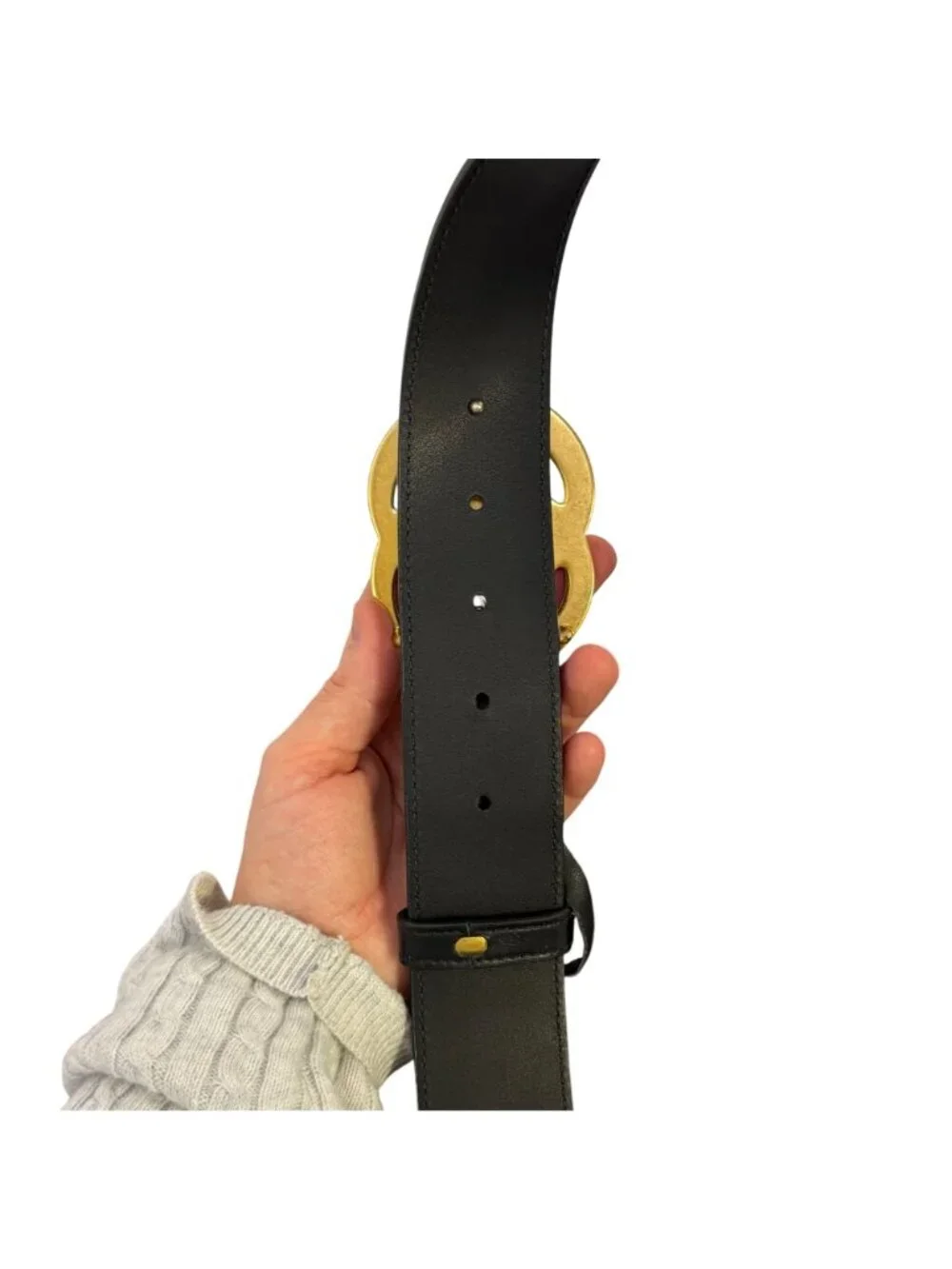 Gucci Leather Belt With Gold GG Buckle Black Made In Italy
